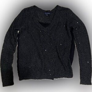 💥Women American Eagle Sequin Black Sweater V-neck Open Back Tie Closure Small